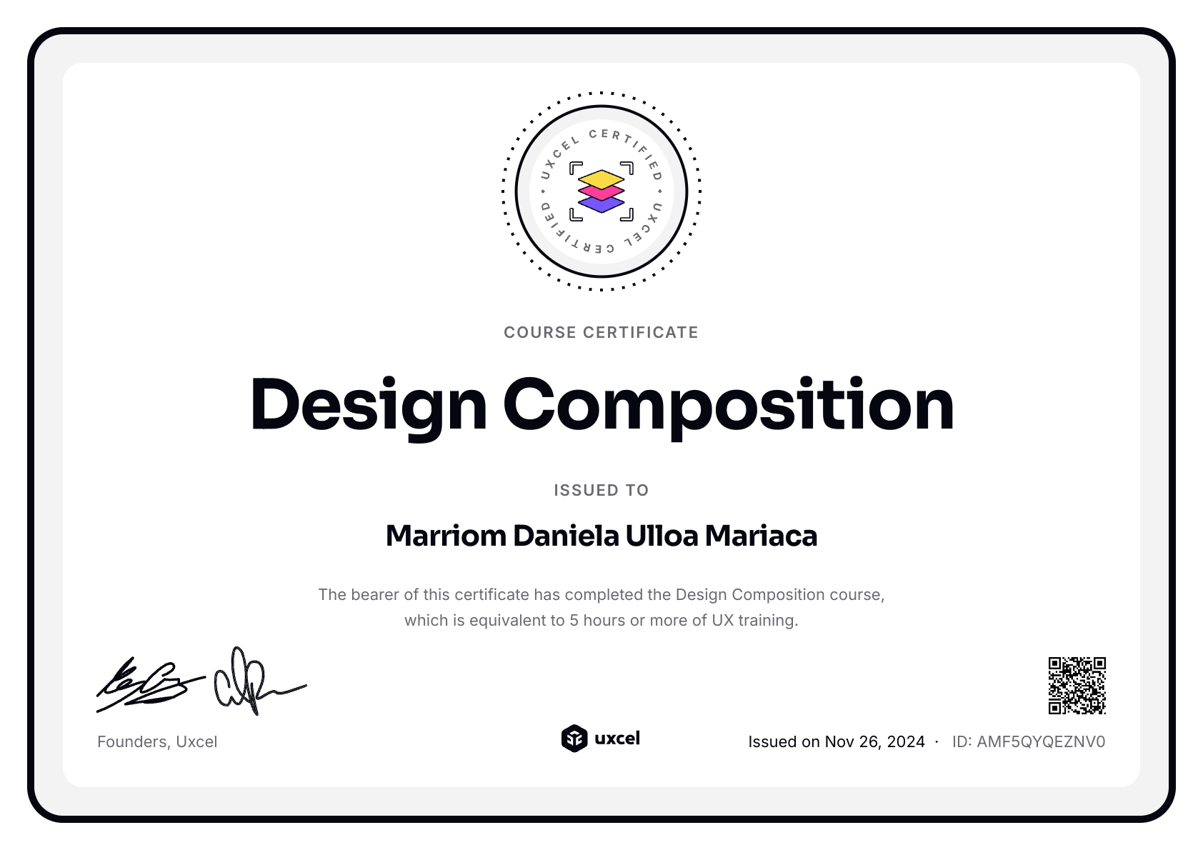 Marriom Daniela Ulloa Mariaca's certificate